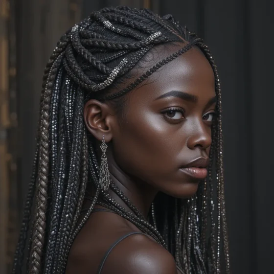 Long Senegalese Twists with Silver Threads