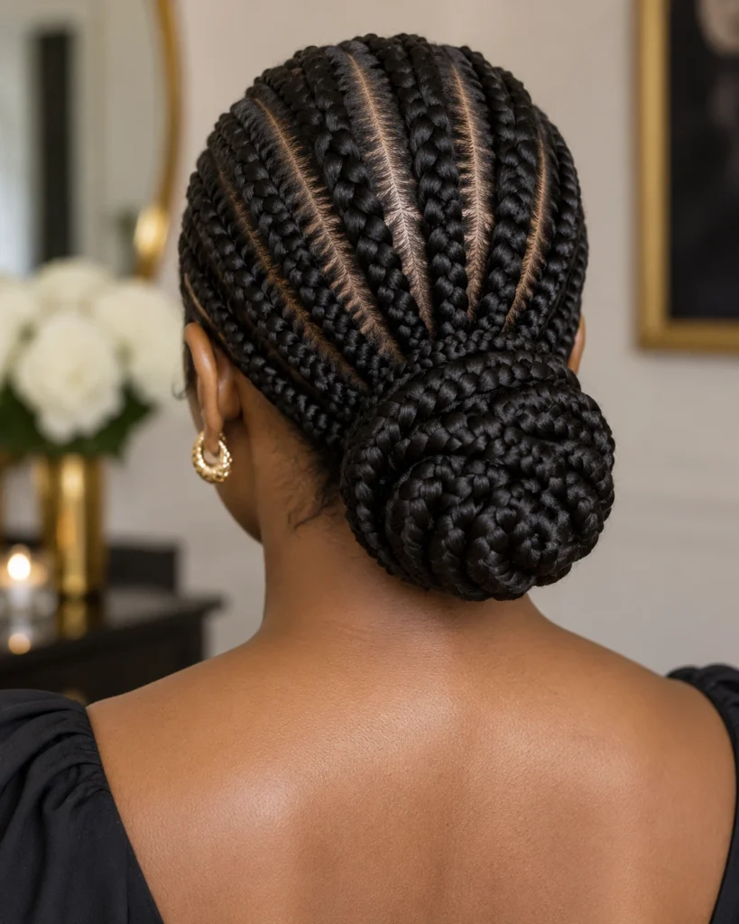 Low Nape Braided Bun with Feed-In Base