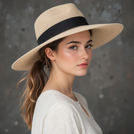 Low Ponytail with a Wide-Brim Hat