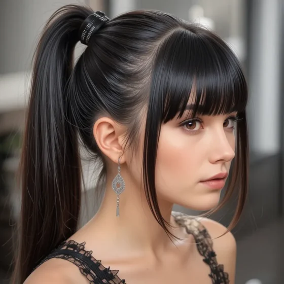 Micro Bangs with a Long Ponytail