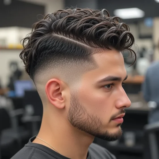 Mid Fade with Wet-Look Curls