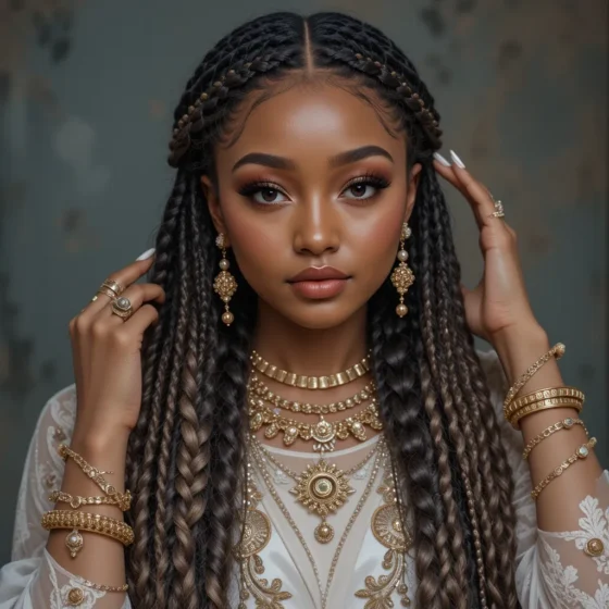 Ombre Box Braids with Gold Accessories