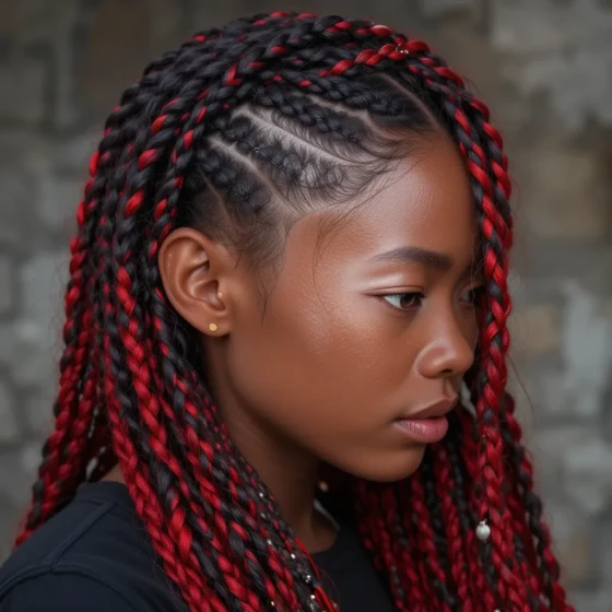 Red and Black Layered Box Braids