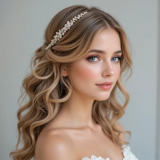 Romantic Half-Up Curls with Hairpiece