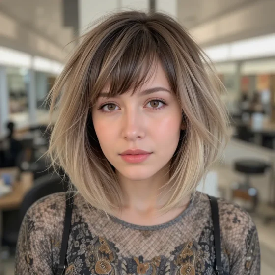 Short Blunt Lob with Wispy Bangs