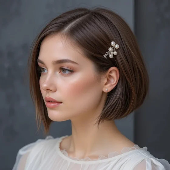 Short Hair with Pearl-Embellished Clips