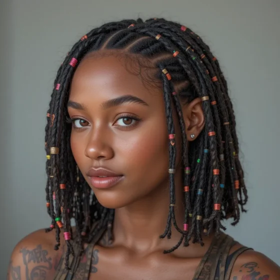 Short Invisible Locs with Colorful String Wraps