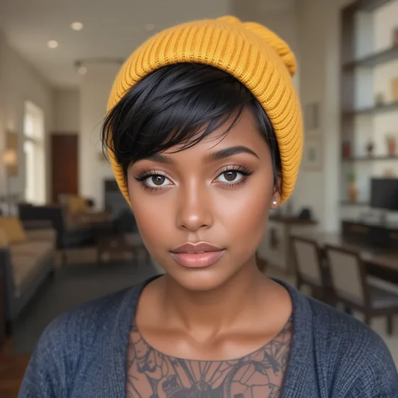 Short Pixie Cut with a Beanie