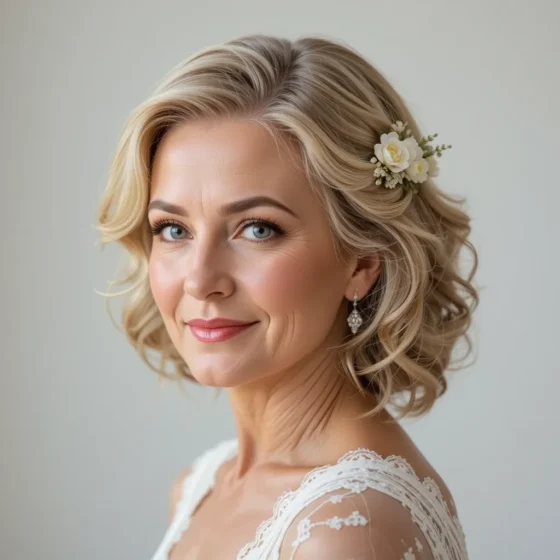 Shoulder-Length Curls with a Floral Clip