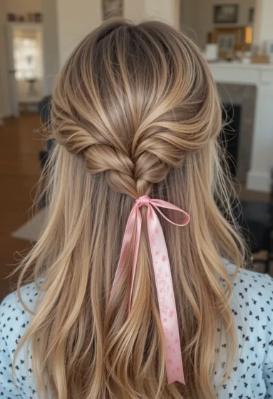 Side Braid With Ribbon