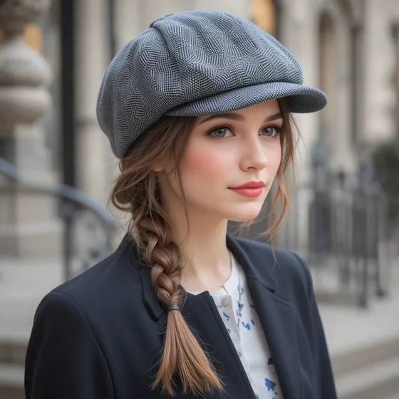 Side Braid with a Newsboy Cap