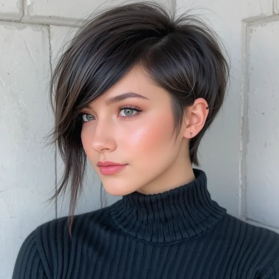 Side-Parted Bangs with a Textured Pixie