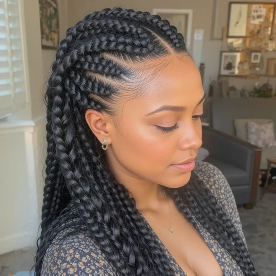 Side-Parted Stitch Braids