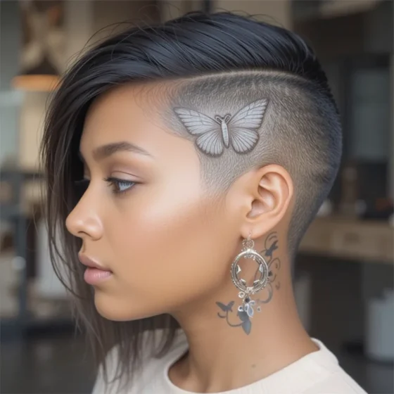 Side Shave with Butterfly Designs