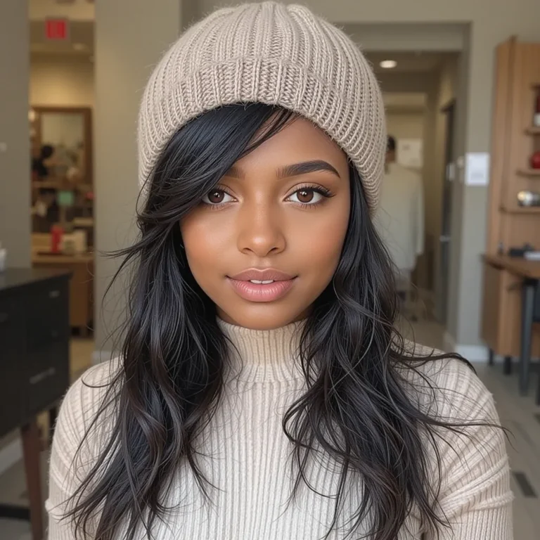 Side-Swept Bangs with a Beanie