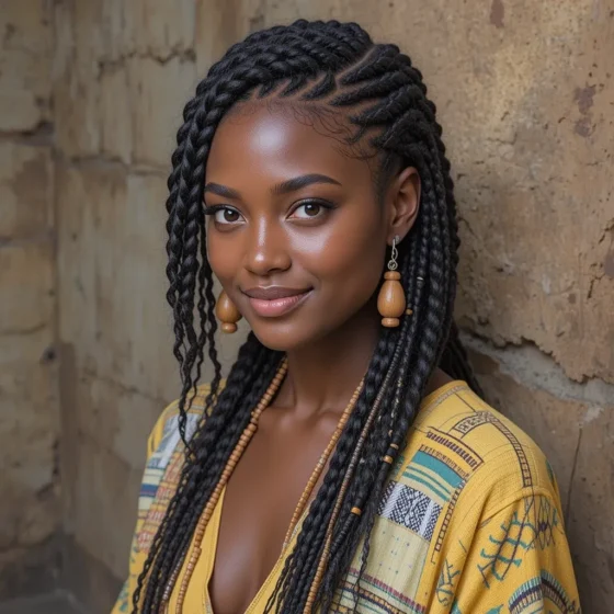 Side-Swept Fulani Braids with Beads