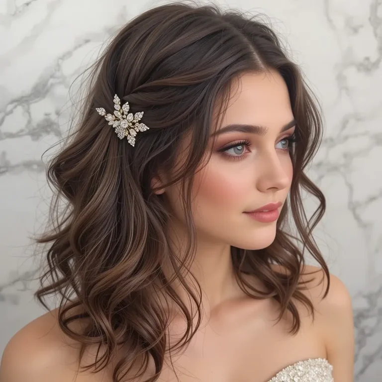 Side-Swept Loose Curls with Sparkling Clips