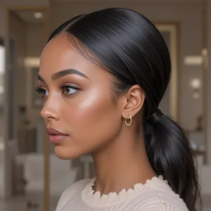 Sleek Low Ponytail with Side Part