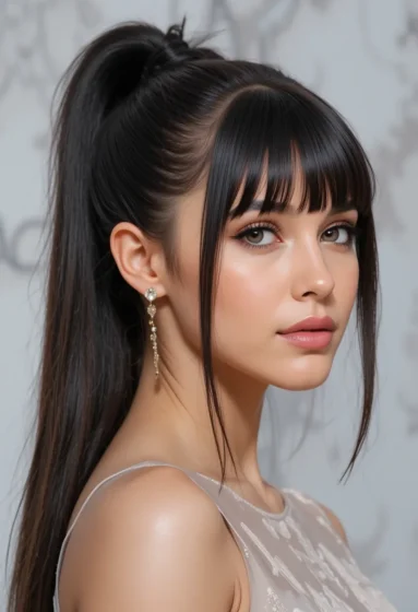 Sleek Middle-Part Ponytail with Blended Bangs