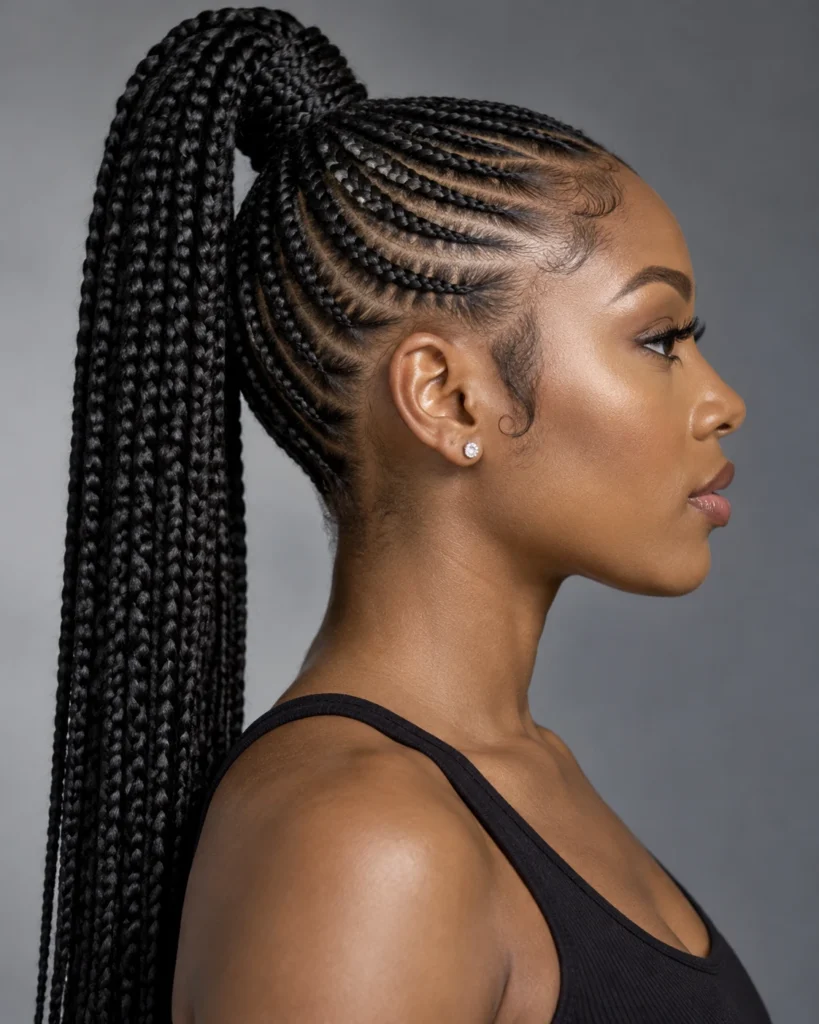 Sleek Sky-High Braided Ponytail Cornrows