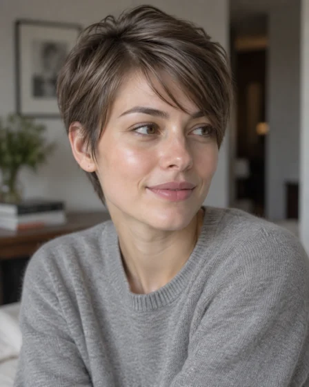 Soft Tapered Pixie with Wispy Side Bangs
