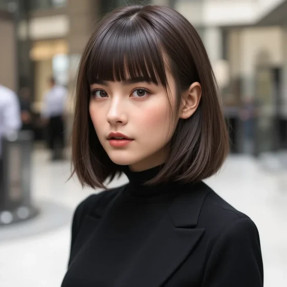 Straight-Cut Bangs with a Blunt Shoulder-Length Cut