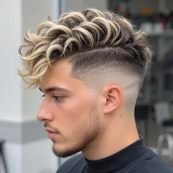 Temple Fade with Blonde-Tipped Curls