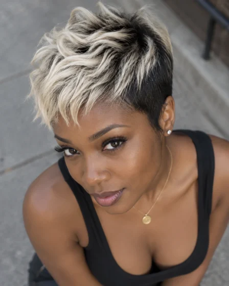 Textured Pixie with Bleached Platinum Tips