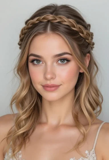 Twisted Crown Braid with Loose Waves