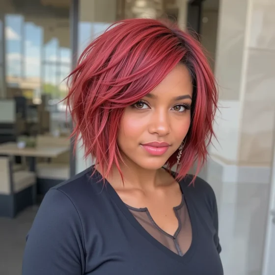 Vibrant Red Choppy Bob