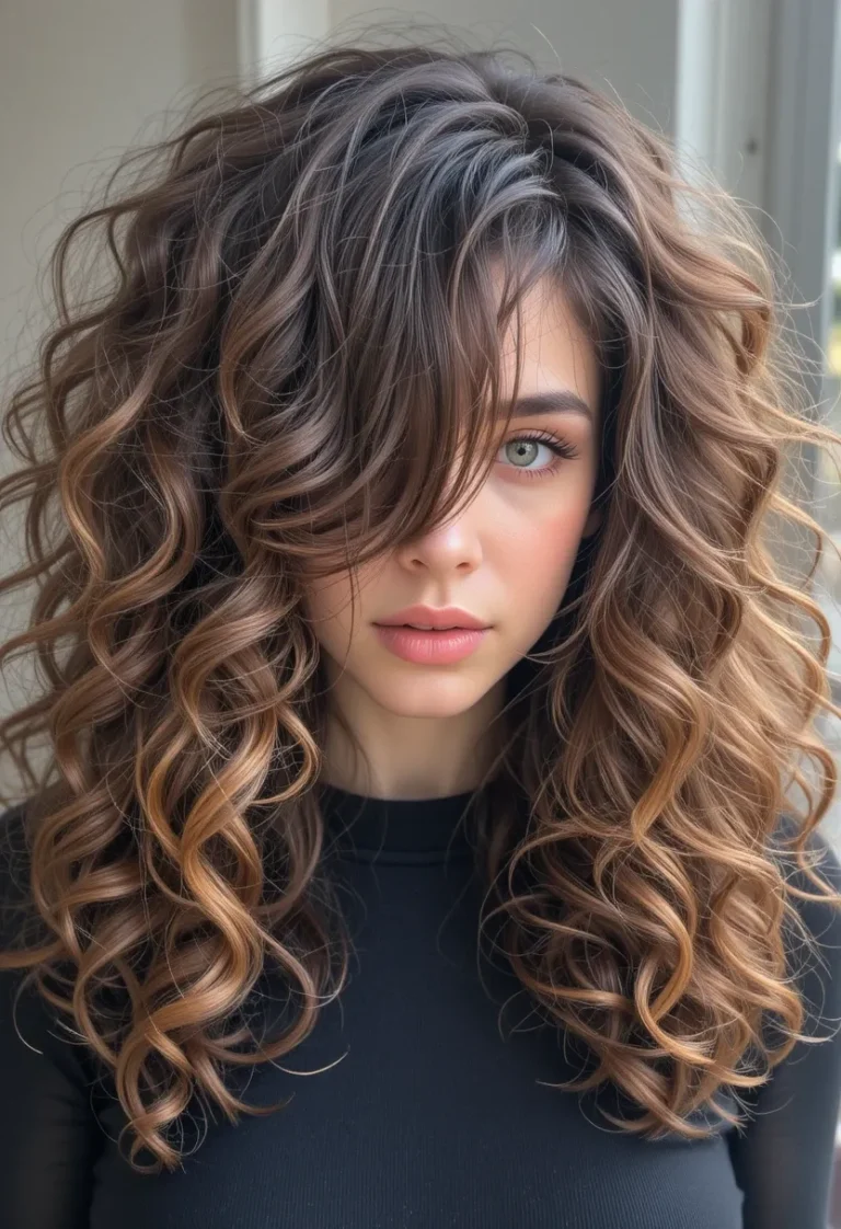 Voluminous Curls With Side Bangs