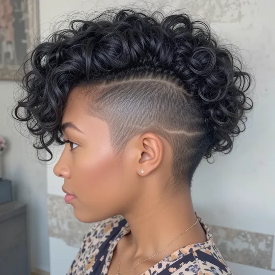 Voluminous Curls with a Hidden Side Shave