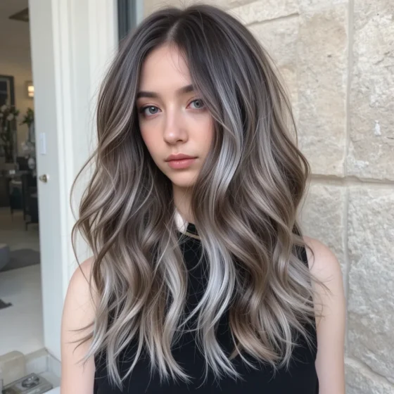 Warm Brown Hair with Glazed Silver Highlights