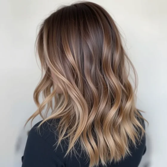 Warm Maple Latte Balayage for Soft Blending