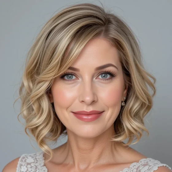 Wavy Bob with Side-Swept Bangs