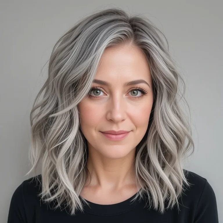 Wavy Lob with Silver Highlights