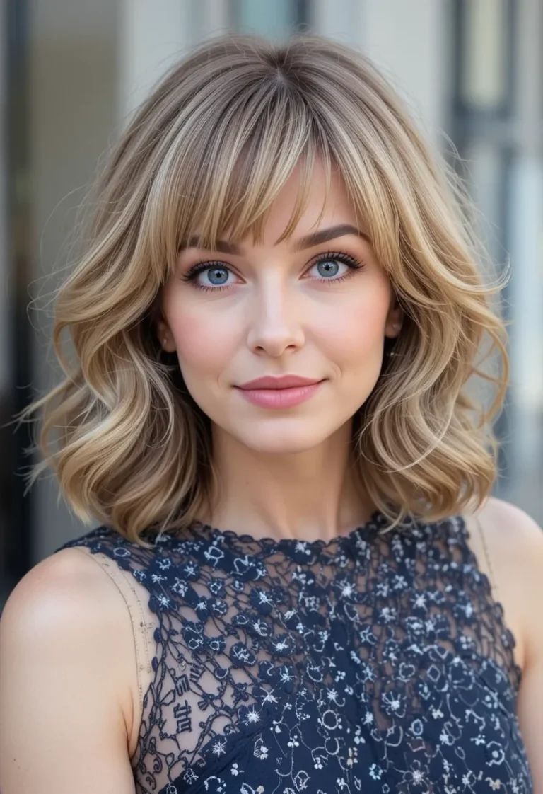 Wavy Mid-Length with Bardot Bangs