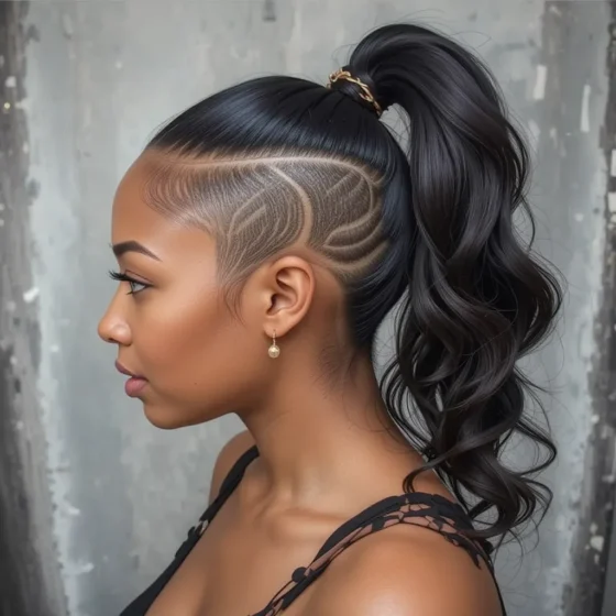 Wavy Ponytail with Spiral Shaved Design