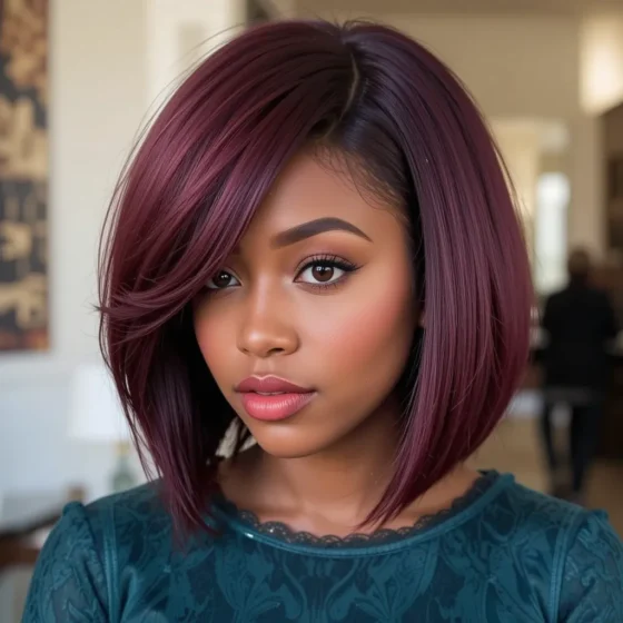 Wine Red Bob with Side Part