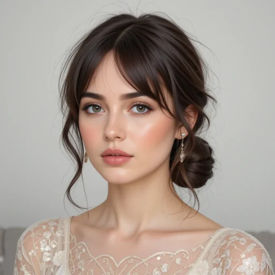 Wispy Fringe with a Low Bun