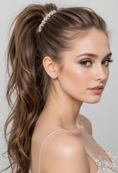 Wrapped Ponytail with Crimped Texture