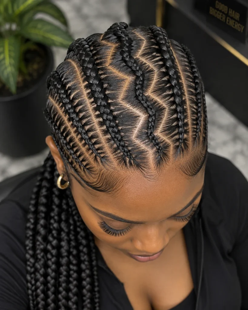 Zig-Zag Parted Modern Stitch Braids