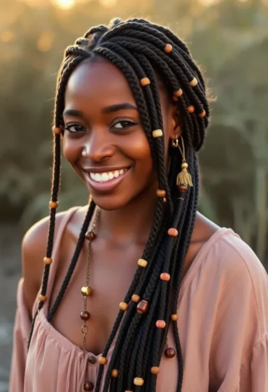 Boho Large Knotless Braids with Beads