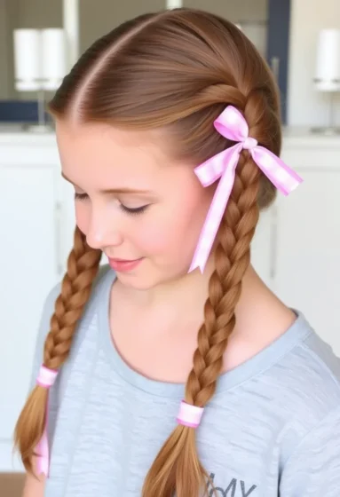 Braided Pigtails With Ribbons