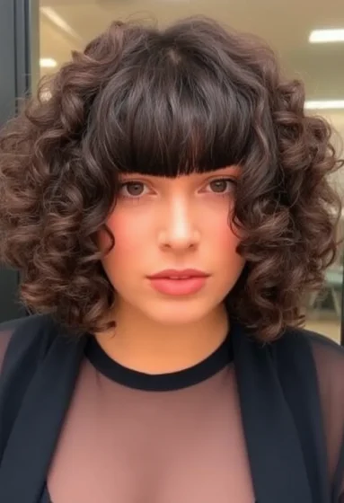 Curly Bob With Micro Bangs
