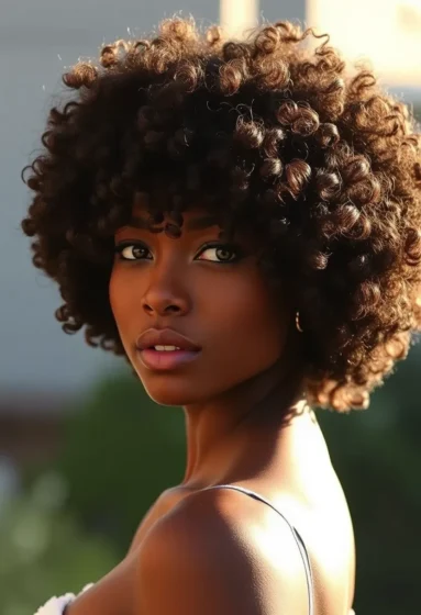Curly Feathered Afro with Defined Layers