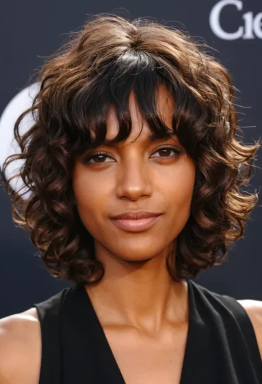 Curly Shaggy Bob for Fine Hair