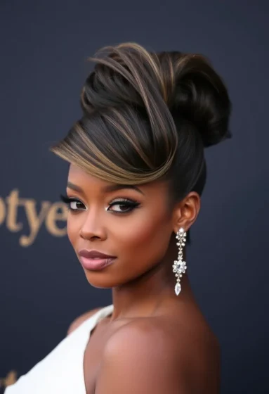 Feathered Updo with Side Fringe