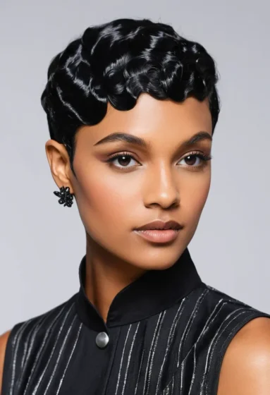 High Shine Finger Waves with Sideburn Detail