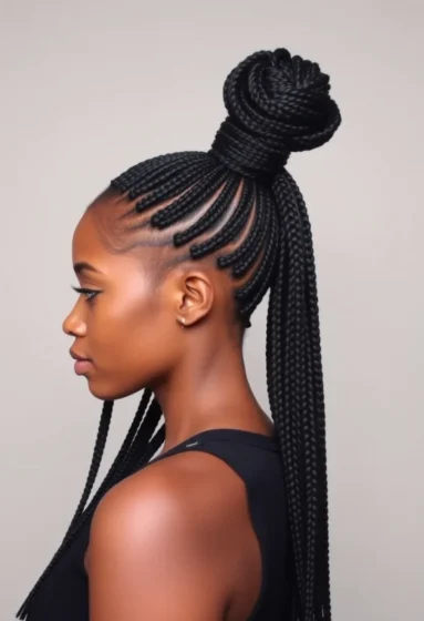 Large Knotless Braids in a High Ponytail
